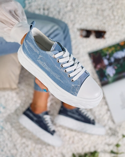 Royalfashion Blue women's denim sneakers with rubbed Nerolera