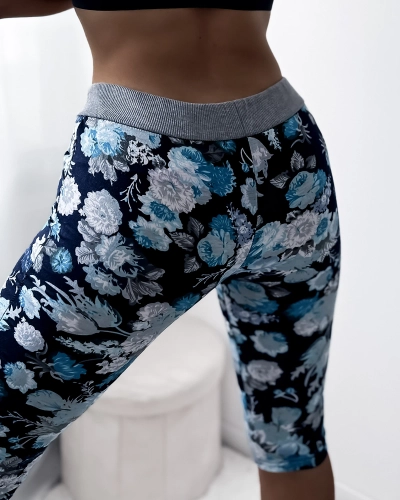 Royalfashion Dark blue women's 3/4 shorts with floral pattern PLUS SIZE