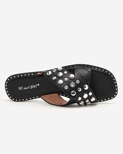 Melnas sieviešu čības ar rhinestones Rokina - Apavi