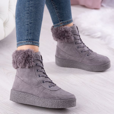 Gray platform snow boots with Majuna fur trim - Footwear