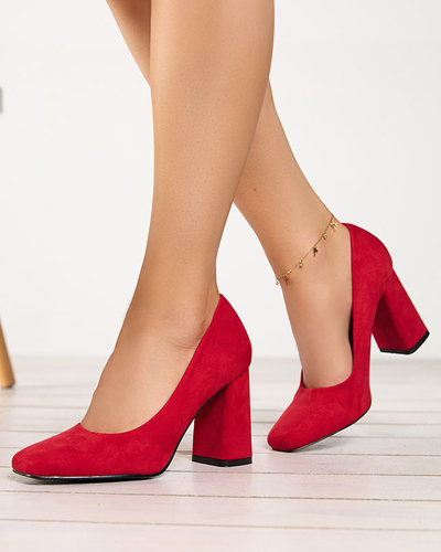 Red women's pumps with a square toe Zerila - Footwear