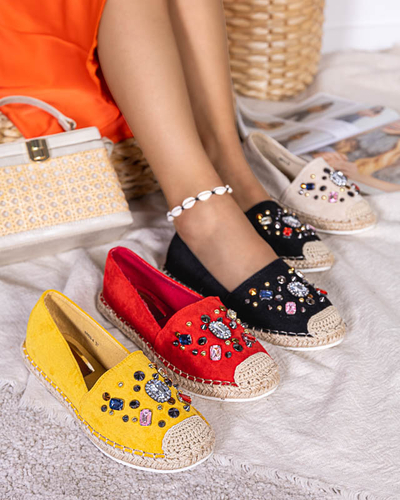 Black women's eco-suede espadrilles with cubic zirconias Mediros - Footwear