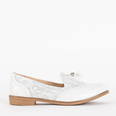 OUTLET Women's white moccasins with lace and glitter Kazeti - Footwear