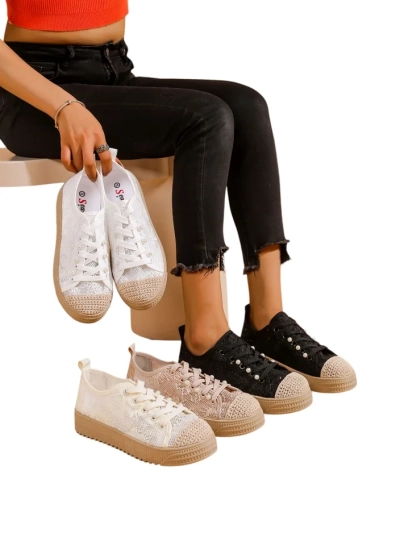 Royalfashion Women's Lace Sneakers with Sequins Nille