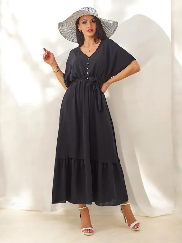 Женское миди-платье Royalfashion с короткими рукавами и декоративными пуговицами