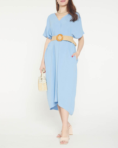 Blue women's oversize dress with a belt - Clothing