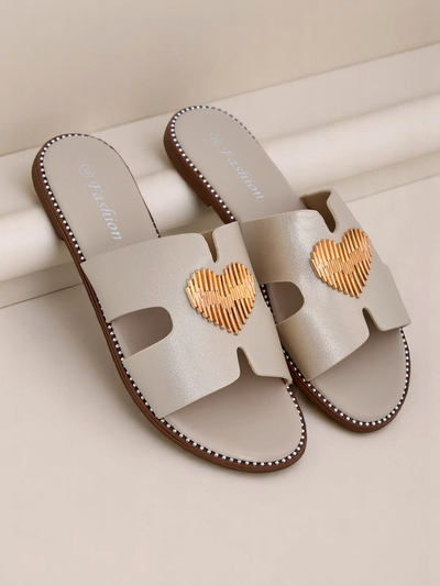 Royalfashion Damskie klapki na płaskiej podeszwie Heart Chic