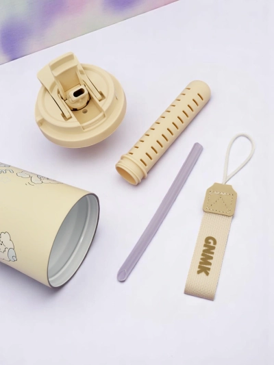 Royalfashion Thermal mug with a basket, straw, and spout Happy Dog