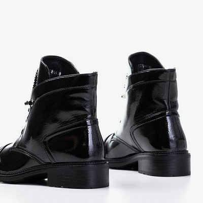 Black patent leather women's boots with Nissioe stones - Footwear