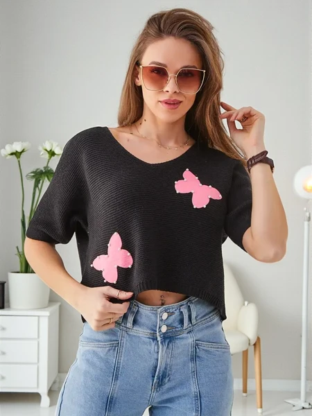 Royalfashion Women's Cotton Short Sweater with Butterflies