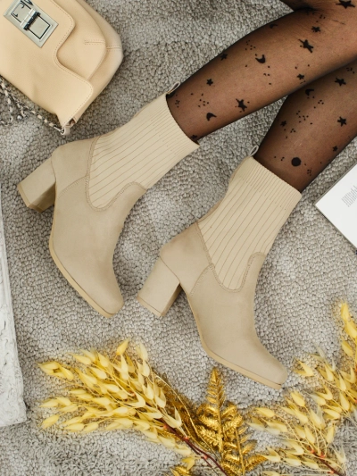 Women's eco-suede heeled ankle boots with a sock-like insert LumenThorn