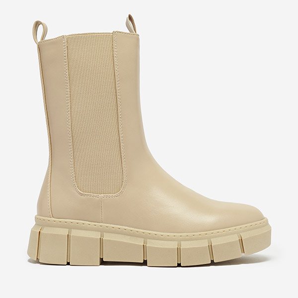 OUTLET Sieviešu augstpapēžu zābaki ar platformu bēšā krāsā Couell- Footwear