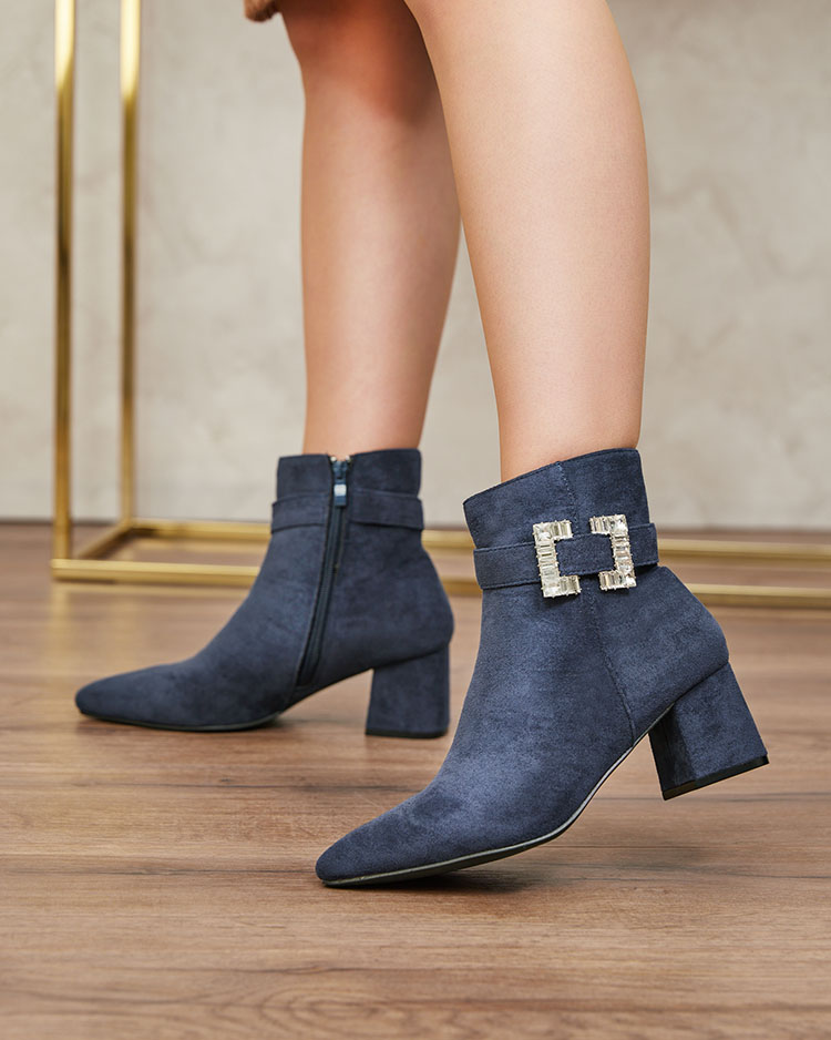 Royalfashion Navy blue women's low stiletto boots Masemart