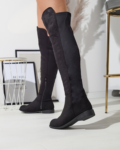 Women's black eco suede over-the-knee boots Doggu- Footwear