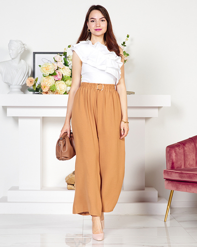 Women's Camel Wide Palazzo Trousers - Clothing