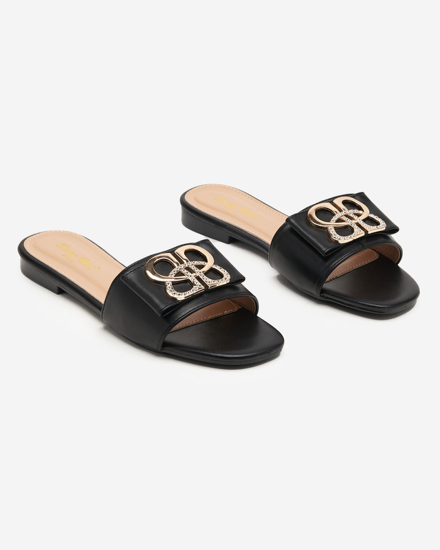 Black women's slippers with a gold Perls buckle - Footwear