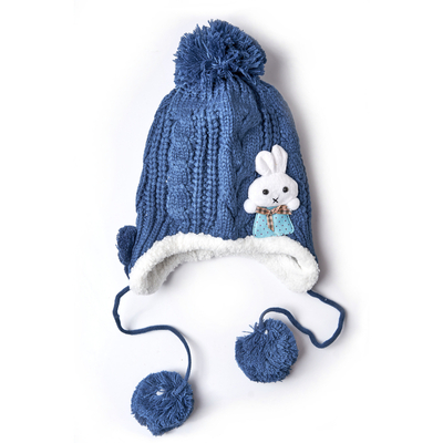 Navy blue children's tied hat with decoration - Accessories