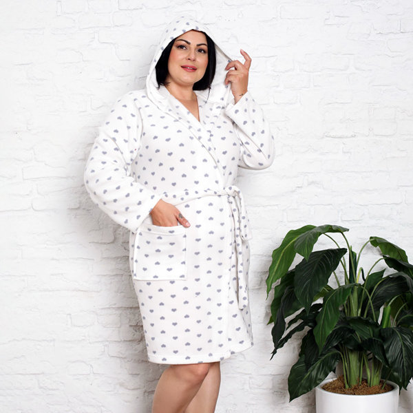 Soft white women's bathrobe with hearts - Clothing