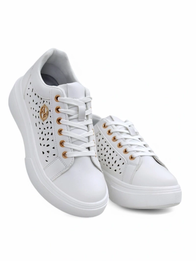 Sneakers da donna Calista Bianco in pelle ecologica, traforate, primaverili 4,5 cm