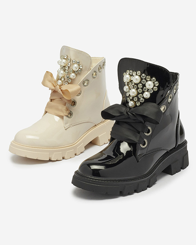 Women's patent leather bagger boots in beige Oselfo- Footwear