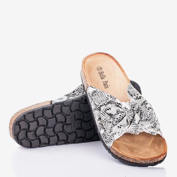 White women's slippers with bow a'la snake skin Sunshine - Footwear 1
