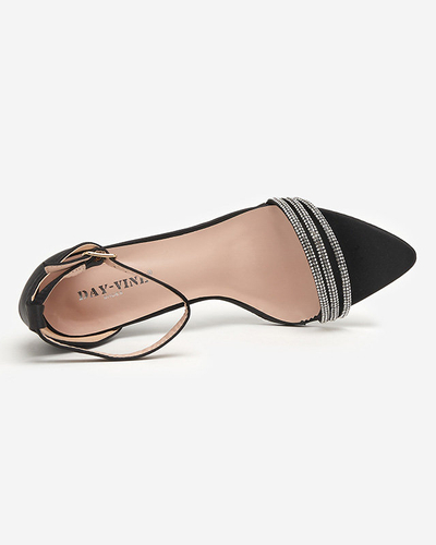 Black women's sandals on a high heel with decorative cubic zirconia Manestri - Footwear