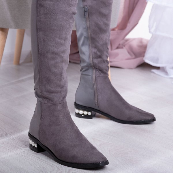 Gray over-the-knee boots with a decorated heel La Perla - Footwear