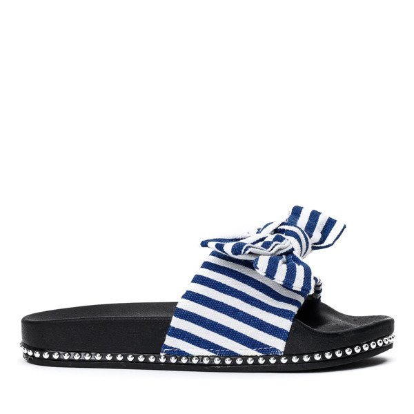 White and navy blue slippers with Akelia bow - Footwear