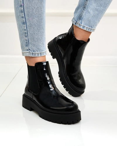 Royalfashion Black lacquered women's non-heeled Glossy Chic boots