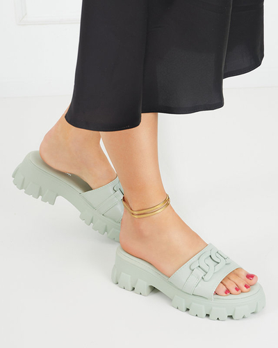 Ladies' mint slippers on a thicker sole. Inza - Footwear