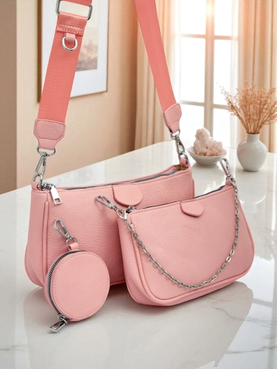 Amara Rosa Women's Handbag – Pink Eco-Leather Crossbody Bag with Chain