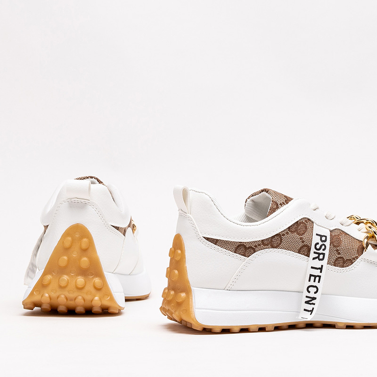 OUTLET White and brown sneakers for women with Philly print - Footwear