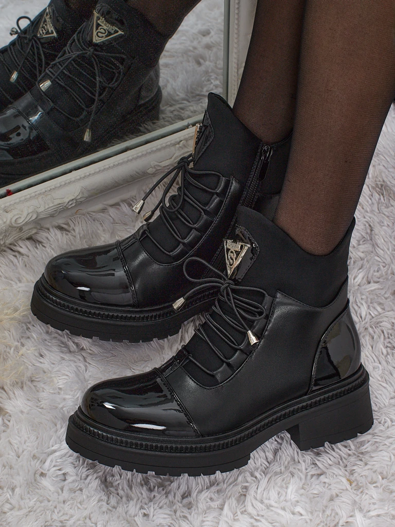 Eko skórzane sznurowane botki damskie Elisse