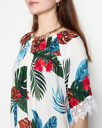 Белая женская блузка в цветы PLUS SIZE