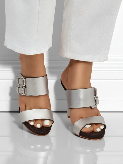 Sandále Aletheia strieborné na ihličkovom podpätku 12cm eko koža opinané remienky