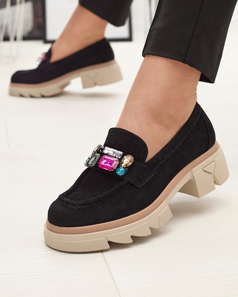 Melni ažūri sieviešu mokasīni ar Bokkso rotājumu - Apavi