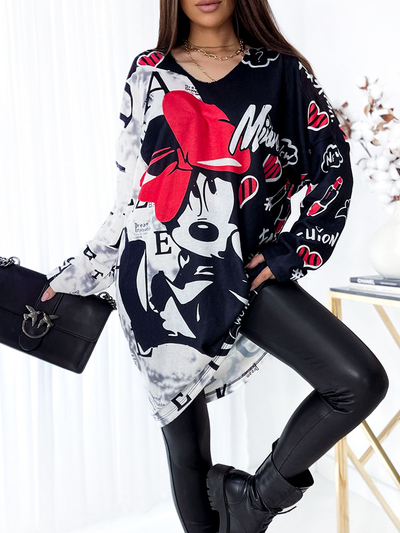 Royalfashion Black and white printed women's midi dress