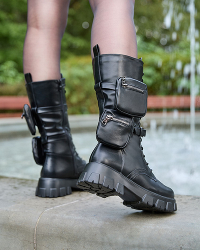 Royalfashion Black women's bagger boots with Atiuha pouch
