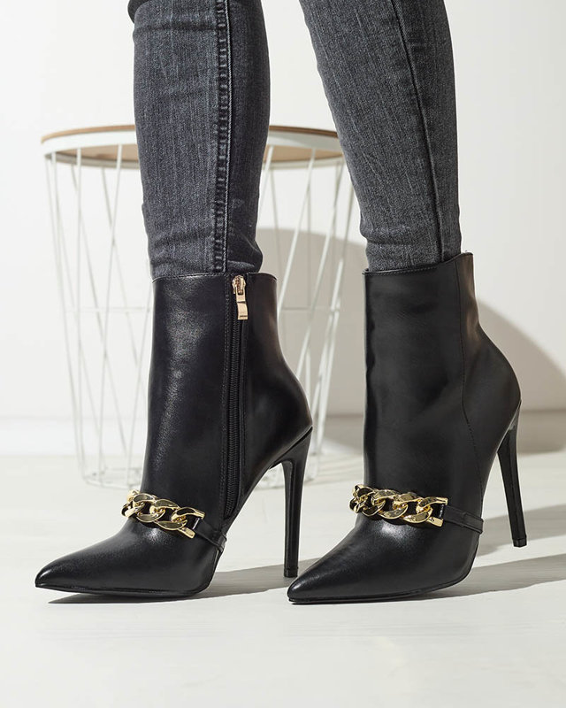 OUTLET Melni stiletto zābaki ar ķēdīti Rittle- Footwear
