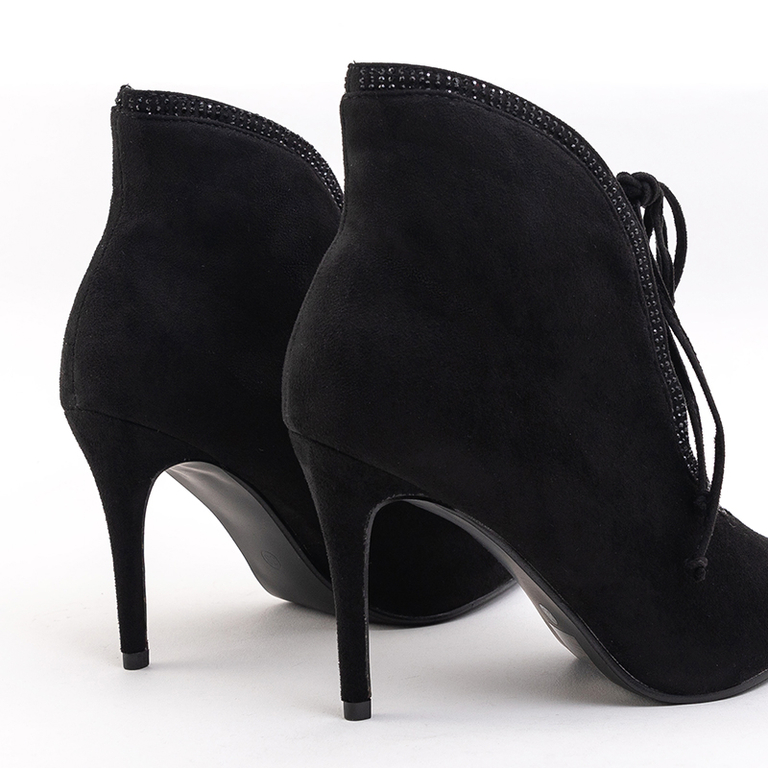 Black women's tied ankle boots with cubic zirconia Amitela - Footwear