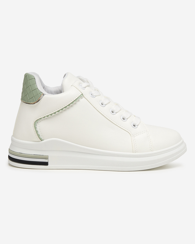 OUTLET White and green women's sneakers with a hidden Uksy wedge - Footwear