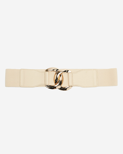 Beige elastic belt with large golden buckle - Accessories