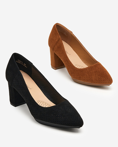 Ladies' black openwork pumps on the post Kalirso - Footwear