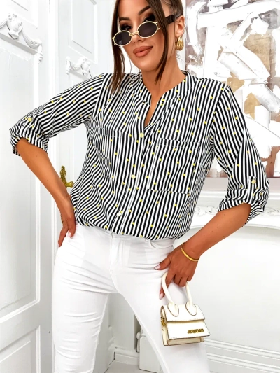 Royalfashion Women's striped shirt with lemons and a V-neck