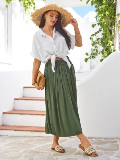 Юбка миди Royalfashion из вискозы для женщин, летняя и струящаяся с двумя карманами