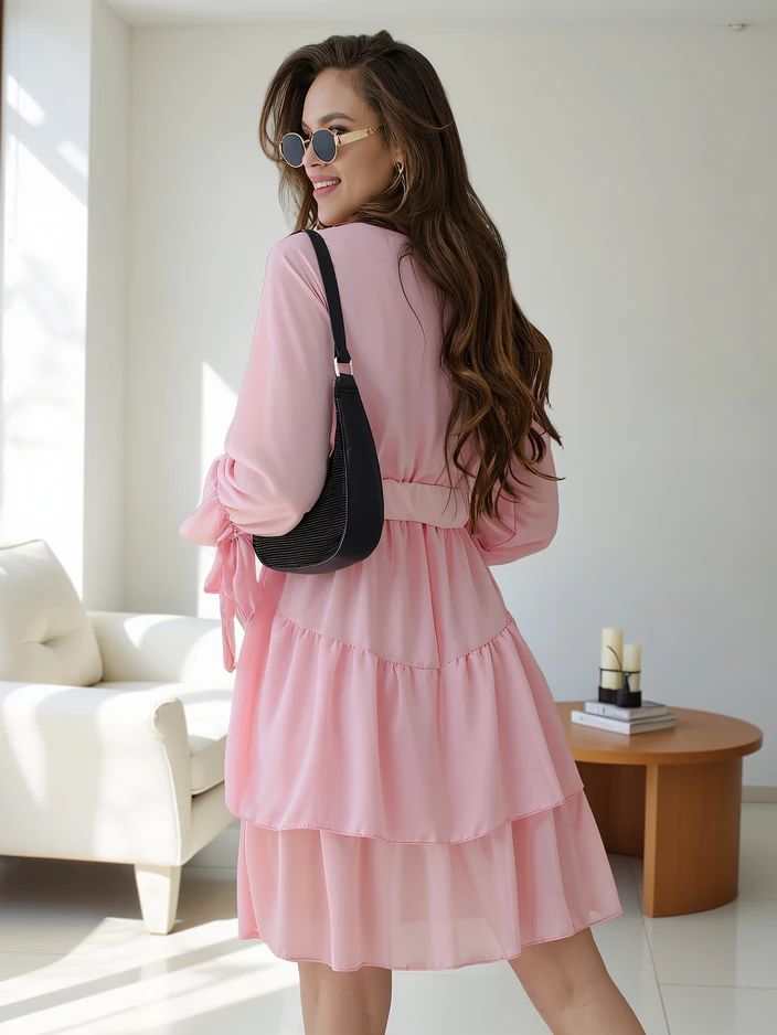 Royalfashion Women's mini dress with ruffles and wrap neckline