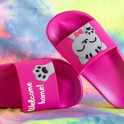 Fuchsia children's slippers with a kitten Keryn - Footwear