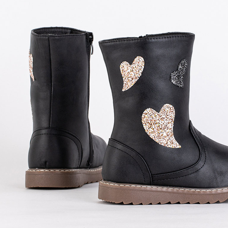 Black children's boots with hearts Herri- Footwear