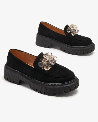 Женские мокасины черного цвета с разноцветными бусинами Ketiha- Footwear