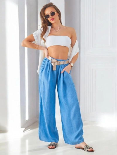 Royalfashion Gaisa plašas sieviešu bikses ar jostu